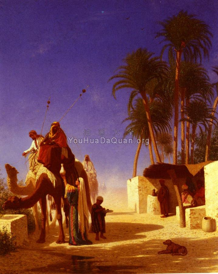 Camel Drivers Drinking from the Wells - 查尔斯·西奥多·弗里尔